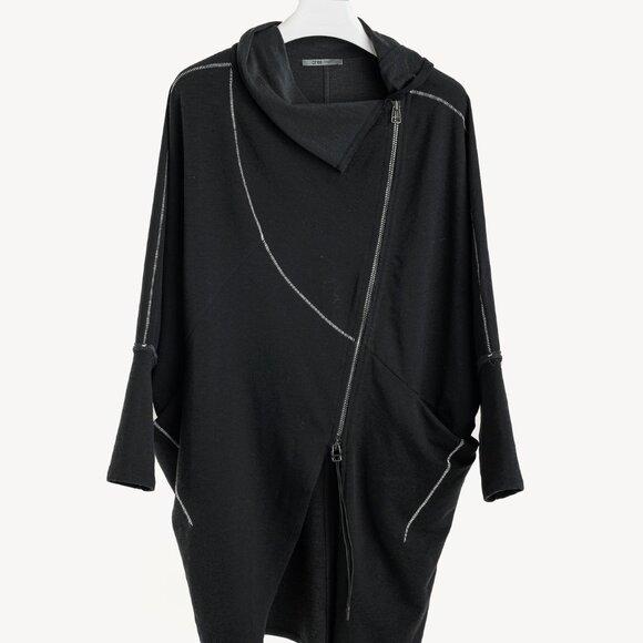 Crea Concept AW/18 Dark Charcoal Jersey Asymmetrical Zip Coatigan - Picture 2 of 12